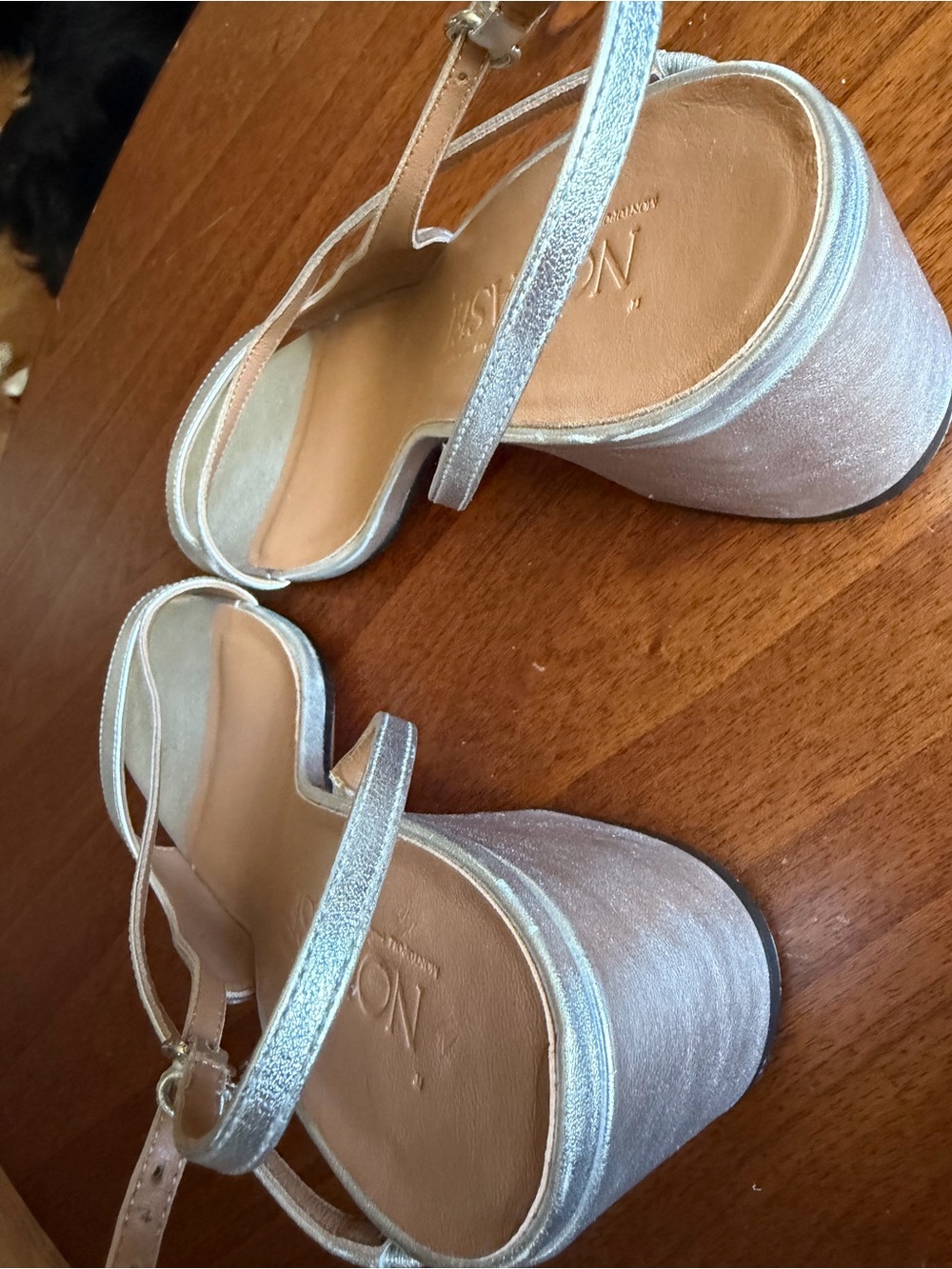 Nomasei Silver Metallic Slingback Block Heel Birdie Sandals Silver Size EU 39.5 - Picture 5 of 9